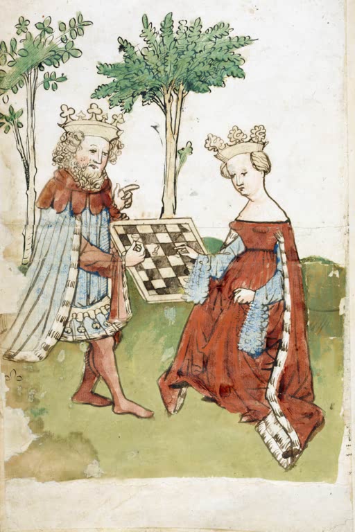 King and Queen playing Chess / Illuminated Manuscript