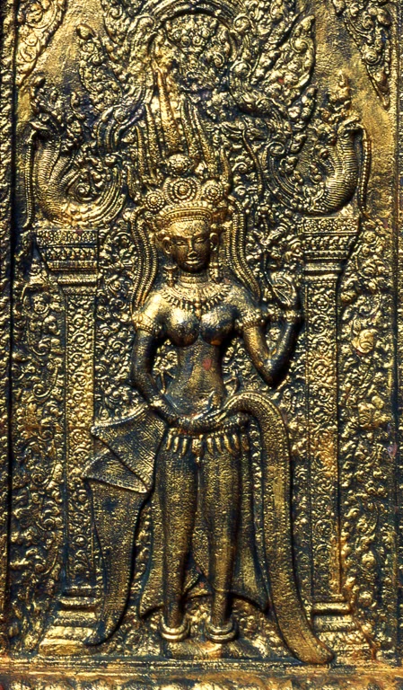 Cambodia: Apsara (celestial nymph) bas-relief, Wat Phnom, Phnom Penh