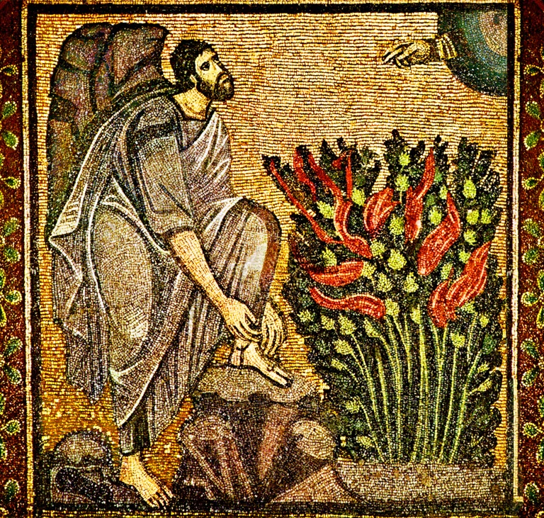 Egypt: Moses and the Burning Bush. A Byzantine mosaic at St Catherine's Monastery, Sinai