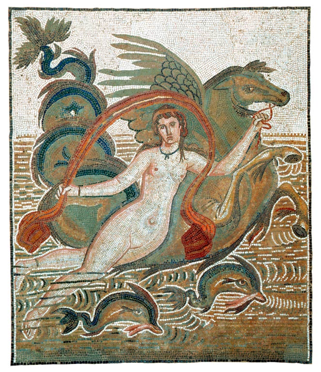 Nereid with Hippokamp / Roman mosaic from Thysdrus