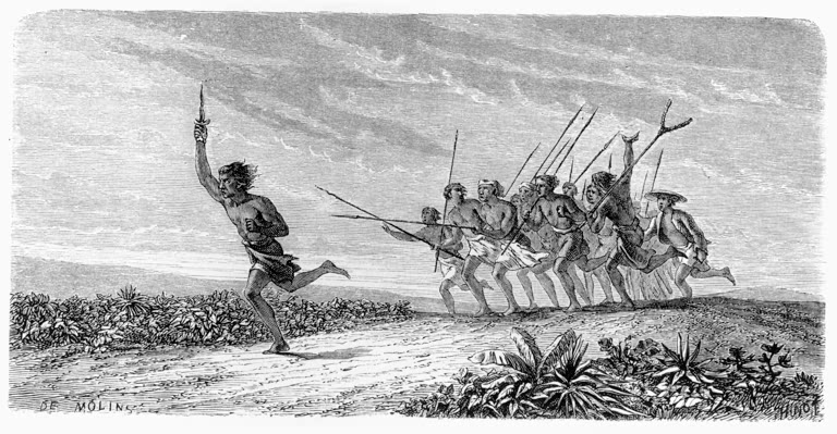 Malays running Amok / wood cut / 1864