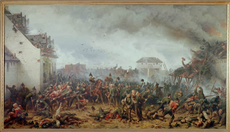 Battle of Waterloo / The defence of the farm La Haye Sainte / Painting by Adolf Northen