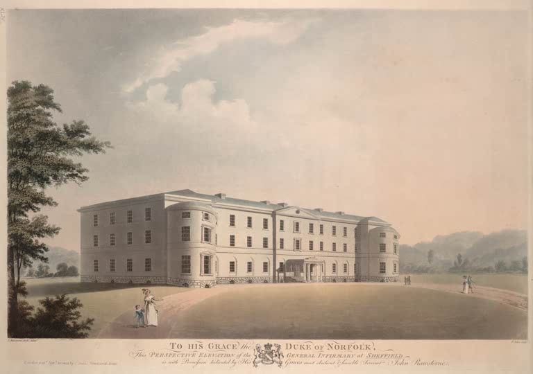 Sheffield Royal Infirmary / Aquatint after J. Rawstorne