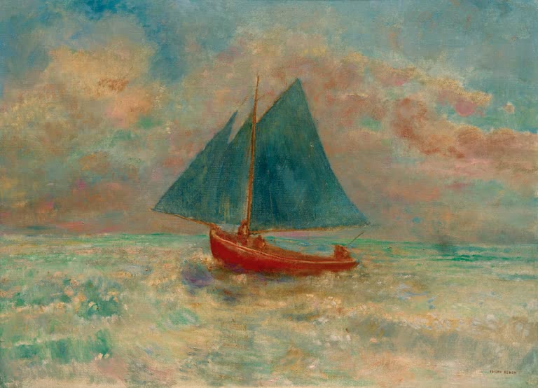 O. Redon, Red Boat with Blue Sail / Painting
